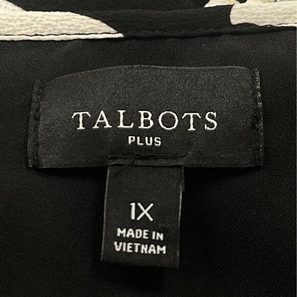 Talbots Black & Ivory Floral Pattern Womens Midi Dress Elastic Waist Lined Sz 1X - Picture 7 of 9